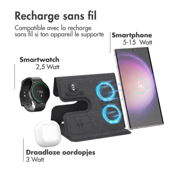imoshion Chargeur sans fil pliable 3-en-1 Samsung - Galaxy Phone / Galaxy Buds / Galaxy Watch - Gris
