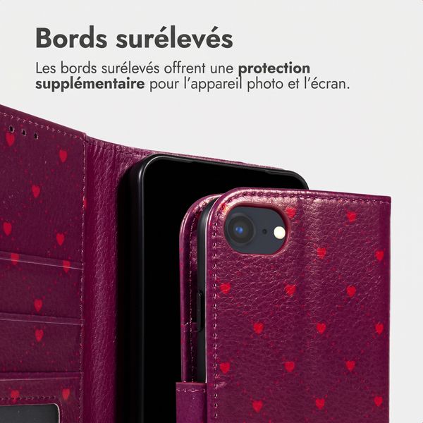 imoshion Étui de télephone portefeuille Design Apple iPhone SE (2022 / 2020) / 8 / 7 / 6(s) - Crush Check Coral Dust