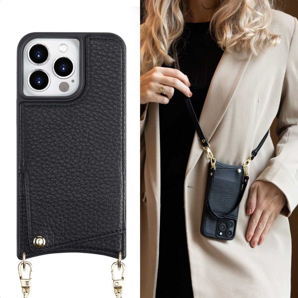 Selencia Coque de télephone Nova avec cordon et porte-cartes Apple iPhone 14 Pro - Noir