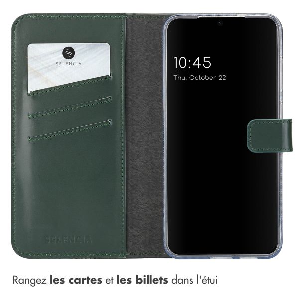Selencia Étui portefeuille en cuir véritable Samsung Galaxy S25 Plus - Vert