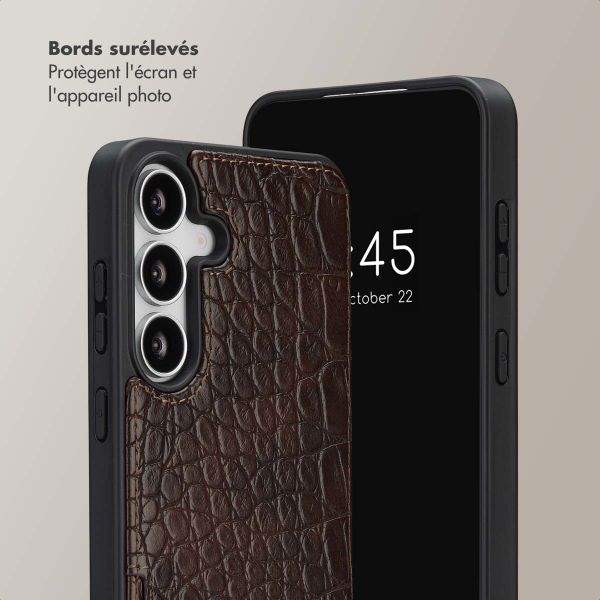 Selencia Coque de télephone Nova Croco avec cordon et porte-cartes Samsung Galaxy S25 FE - Choco Brown