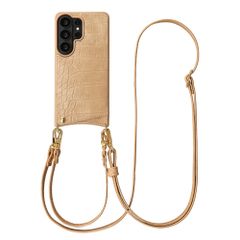 Selencia Coque de télephone Nova Croco avec cordon et porte-cartes Samsung Galaxy S26 Ultra - Toasted Almond
