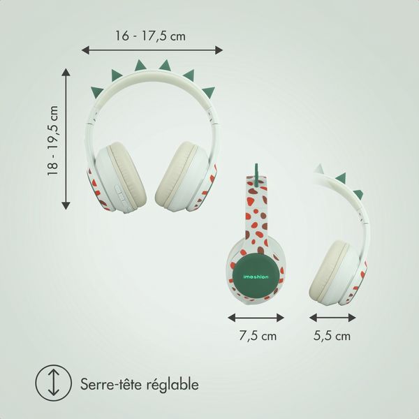 imoshion Casque sans fil pour enfants Dino LED Light - Limiteur de décibels - Avec câble AUX - Brown / Orange