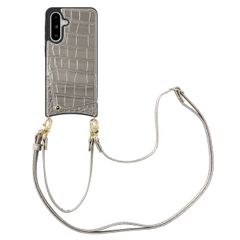Selencia Coque de télephone Nova Croco avec cordon et porte-cartes Samsung Galaxy A36 / A56 - Argent