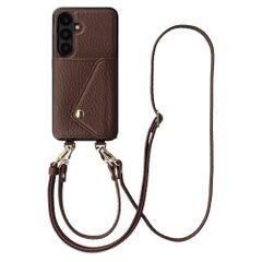 Selencia Coque de télephone Sera avec cordon et porte-cartes enveloppe Samsung Galaxy S25 / S24 - Chocolate Brown