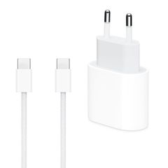 Apple Adaptateur secteur USB-C d'origine 20 watts + câble de recharge USB-C vers USB-C d'origine - 1 mètre - Blanc