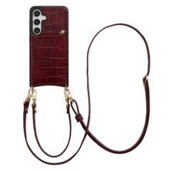 Selencia Coque de télephone Nova Croco avec cordon et porte-cartes Samsung Galaxy S25 / S24 - Burgundy