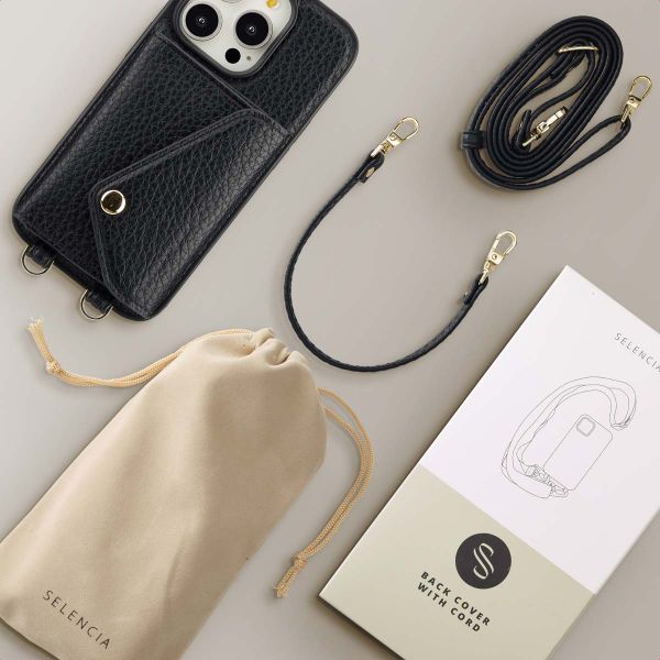 Selencia Coque de télephone Sera avec cordon et porte-cartes enveloppe Apple iPhone 14 Pro - Noir