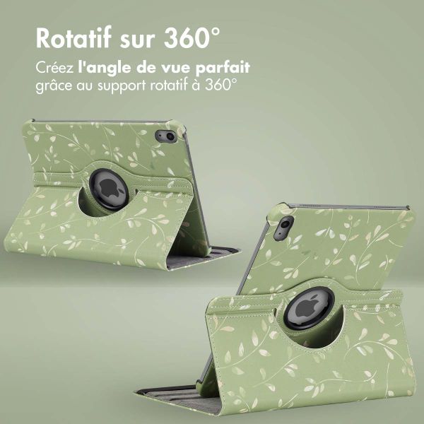 imoshion Coque tablette Design rotatif à 360° Apple iPad 11 (2025) 11 pouces A16 / iPad 10 (2022) 10.9 pouces - Green Flowers