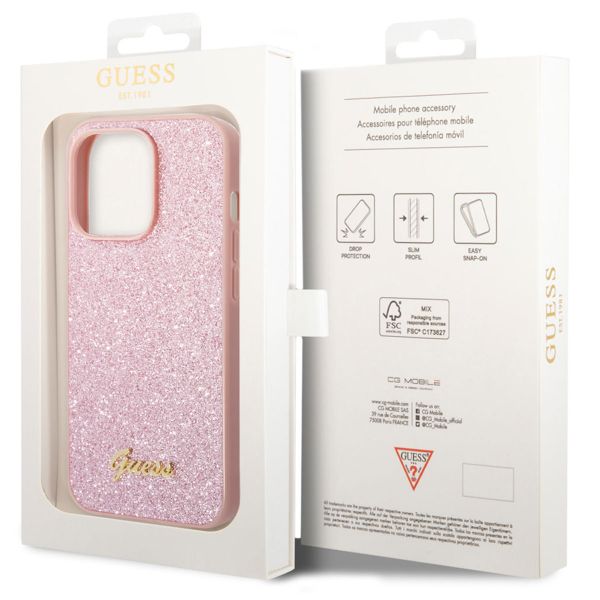 Guess Coque Glitter Flakes Apple iPhone 14 Pro Max - Rose