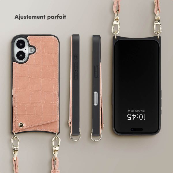 Selencia Coque de télephone Nova Croco avec cordon et porte-cartes Apple iPhone 16 - Old Pink
