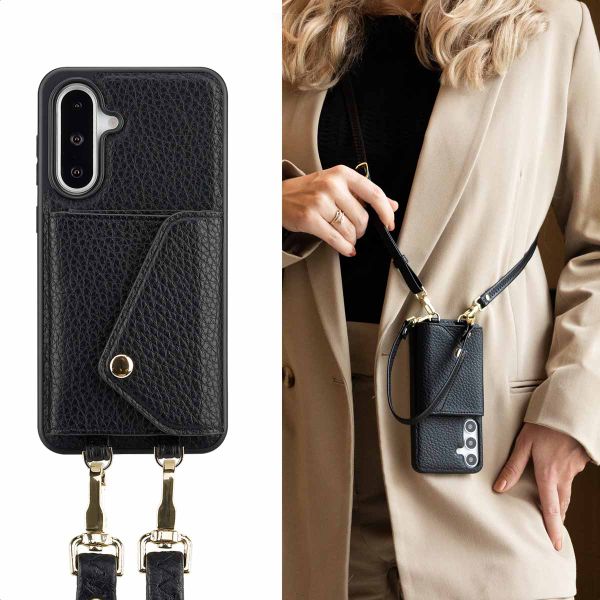 Selencia Coque de télephone Sera avec cordon et porte-cartes enveloppe Samsung Galaxy A36 / A56 - Noir