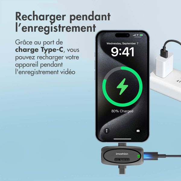 imoshion MultiMic Pack Duo Microphone avec Boîtier de Charge - Microphone à Cravate - Sans fil - 3,5 mm AUX / USB-C / Lightning