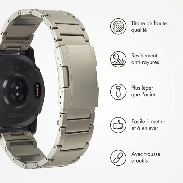 Accezz Bracelet en acier Titane mat  - Connexion Garmin 22 mm - Titanium