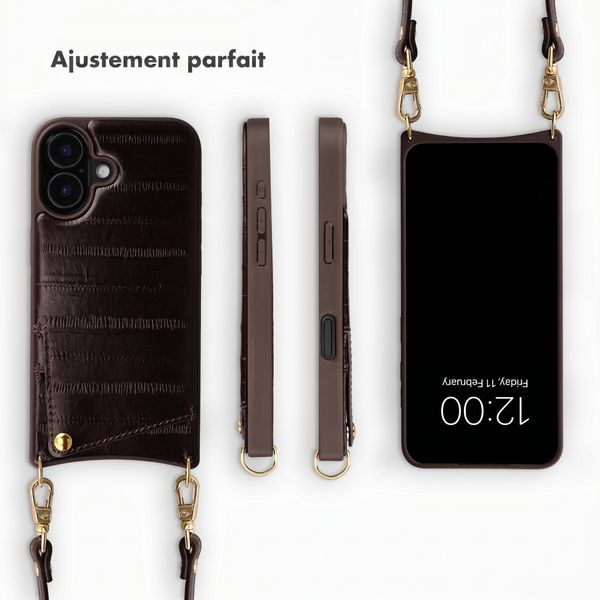 Selencia Nova coque arrière en cuir véritable avec porte-cartes Apple iPhone 16 - Dark Chocolate