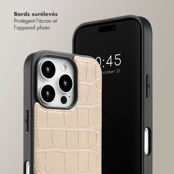 Selencia Coque de télephone Nova Croco avec cordon et porte-cartes Apple iPhone 16 Pro - Beige