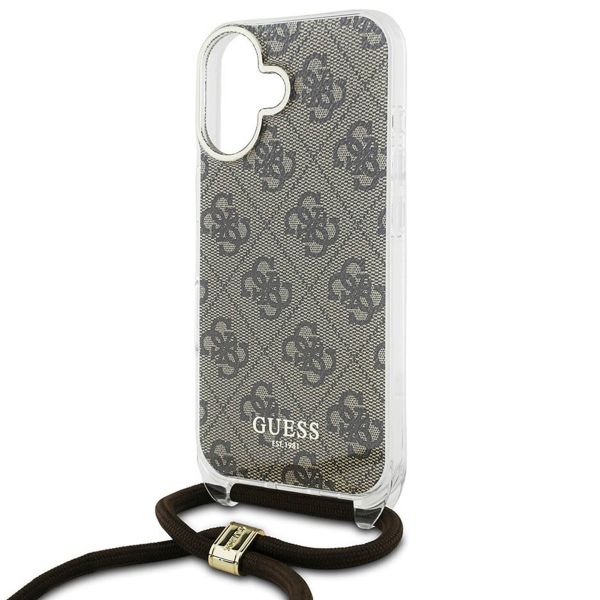 Guess Coque arrière avec cordon 4G Print Apple iPhone 16 - Marron