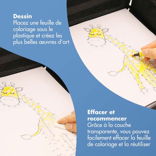 imoshion Table de voyage - Support de tablette voiture - 7 compartiments de rangement - Inclus 2 coloriages - Noir