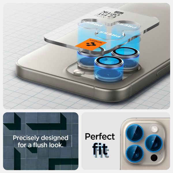 Spigen Optik Pro EZ Fit Lens Protector - Protection d'objectif de caméra (lot de 2) Apple iPhone 16 Pro (Max) / 15 Pro (Max) - Natural Titanium