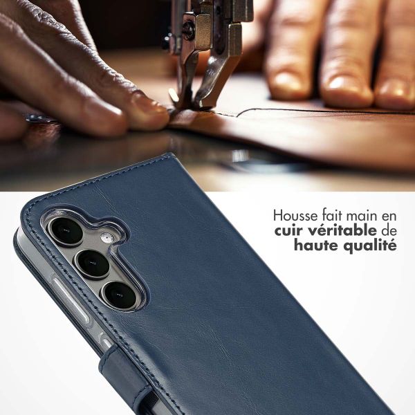 Selencia Étui portefeuille en cuir véritable Samsung Galaxy S25 - Bleu
