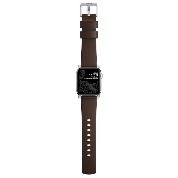 Nomad Bracelet moderne en cuir Apple Watch | 44/45/46/49 mm - Brown / Silver