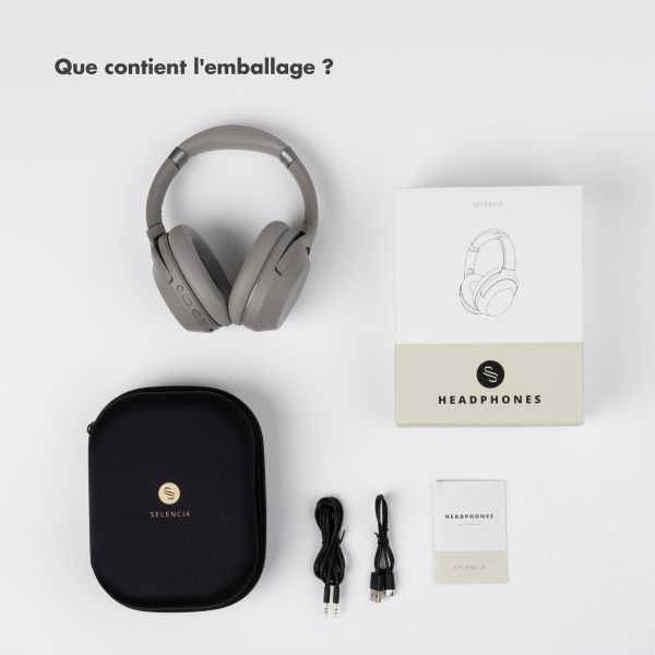 Selencia Casque sans fil Urban Play - Réduction active du bruit (ANC) - Avec étui de rangement - Cosy Grey