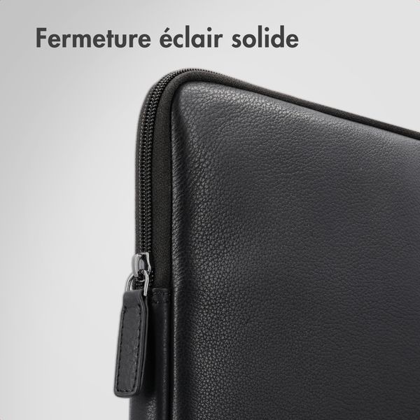Accezz Pochette ordinateur Leather avec fermeture éclair 15-16 pouces - Noir