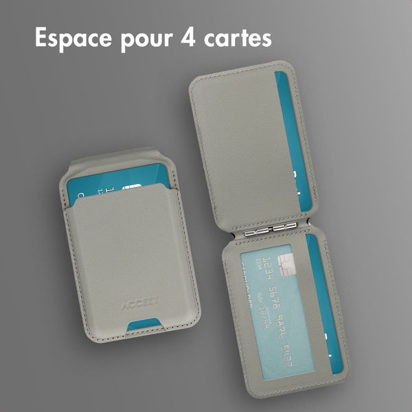 Accezz Portefeuille en cuir magnétique avec support - Compatible avec Apple Find My - Light Grey