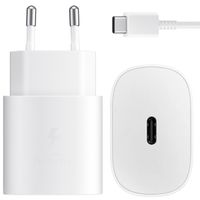 Samsung Lot de charge | USB-C vers USB-C - 1.8 meter - 25 Watt - Blanc + Original l'Adapteur de charge radpide USB-C emballage d'usine - 25 Watt - Blanc