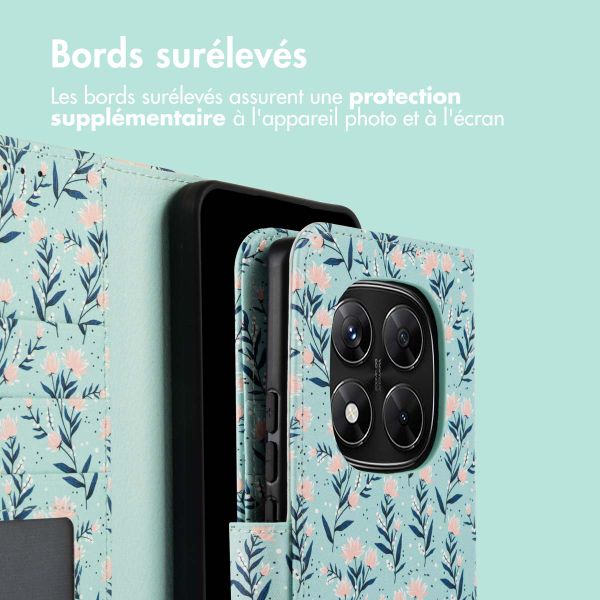 imoshion Étui de télephone portefeuille Design Xiaomi Redmi Note 14 Pro (5G) / 14 Pro Plus (5G) - Blue Flowers