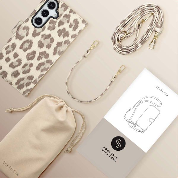Selencia Étui de télephone portefeuille imprimé léopard Sabi Samsung Galaxy S25 / S24 - Soft Ivory