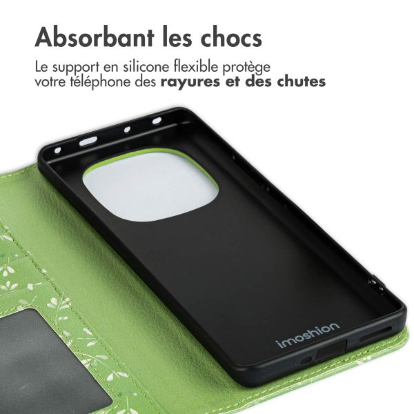 imoshion Étui de télephone portefeuille Design Xiaomi Redmi Note 14 Pro (5G) / 14 Pro Plus (5G) - Green Flowers