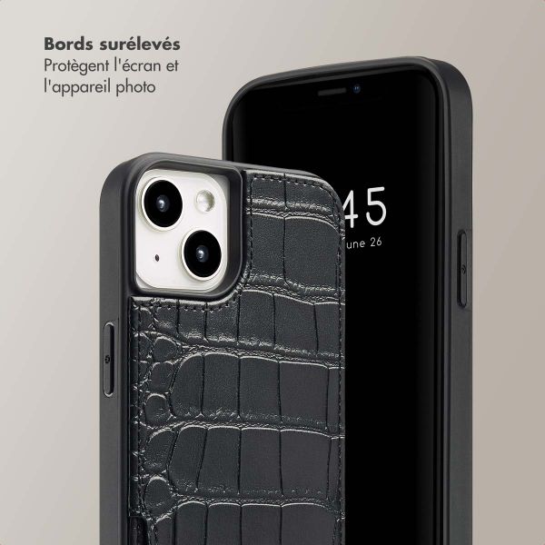 Selencia Coque de télephone Nova Croco avec cordon et porte-cartes Apple iPhone 13 - Noir
