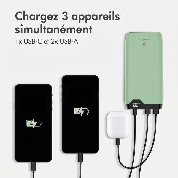imoshion Batterie externe 20 000 mAh - Chargeur rapide 22,5 W - USB-C / USB-A - Vert