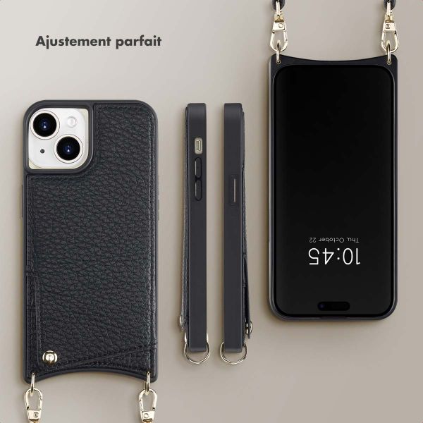 Selencia Coque de télephone Nova avec cordon et porte-cartes Apple iPhone 15 - Noir