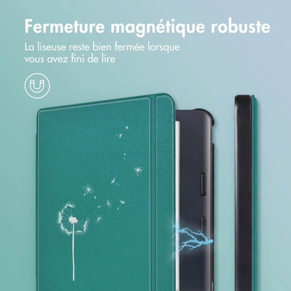 imoshion Design Slim Hard Sleepcover avec support Kobo Libra Colour - Green Dandelion