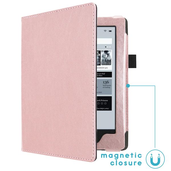 imoshion Étui de liseuse portefeuille en cuir végan Kobo Aura H2O - Rose Doré