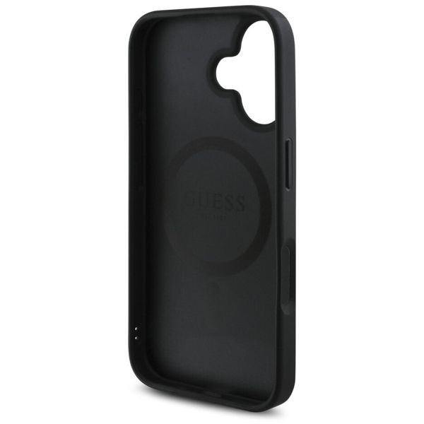 Guess Coque Grained MagSafe avec Flower Charm Strap Apple iPhone 16 - Noir