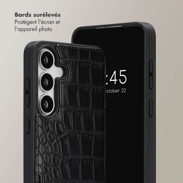 Selencia Coque de télephone Nova Croco avec cordon et porte-cartes Samsung Galaxy S25 FE - Noir