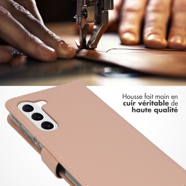 Selencia Étui portefeuille en cuir véritable Samsung Galaxy S23 - Rose