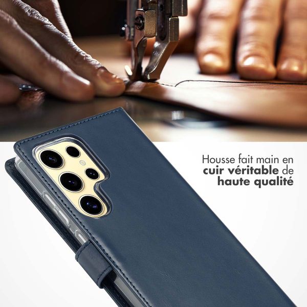 Selencia Étui portefeuille en cuir véritable Samsung Galaxy S25 Ultra - Bleu