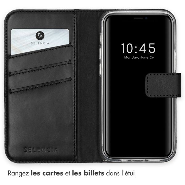 Selencia Étui portefeuille en cuir véritable Apple iPhone 12 Mini - Noir