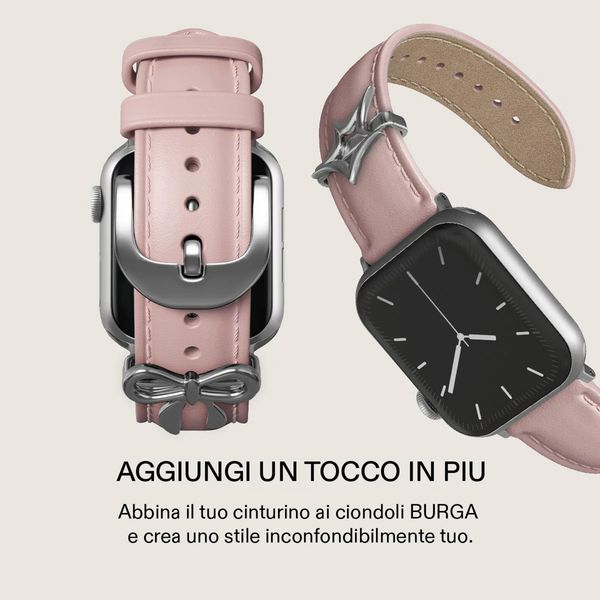 Burga Bracelet en cuir véritable  - Apple Watch | 44/45/46/49 mm / Connexion universelle 20 mm - Pillow Talk / Silver