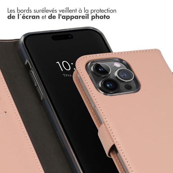 Selencia Étui portefeuille en cuir véritable Apple iPhone 15 Pro Max - Dusty Pink
