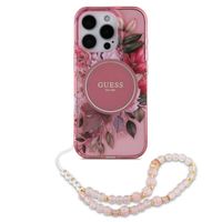 Guess MagSafe IML Flowers Case avec beads strap Apple iPhone 15 Pro - Pink