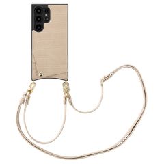 Selencia Coque de télephone Nova Croco avec cordon et porte-cartes Samsung Galaxy S24 Ultra - Beige