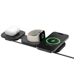 Belkin Station de recharge de voyage sans fil magnétique 3-en-1 avec Qi2 15 W - Noir