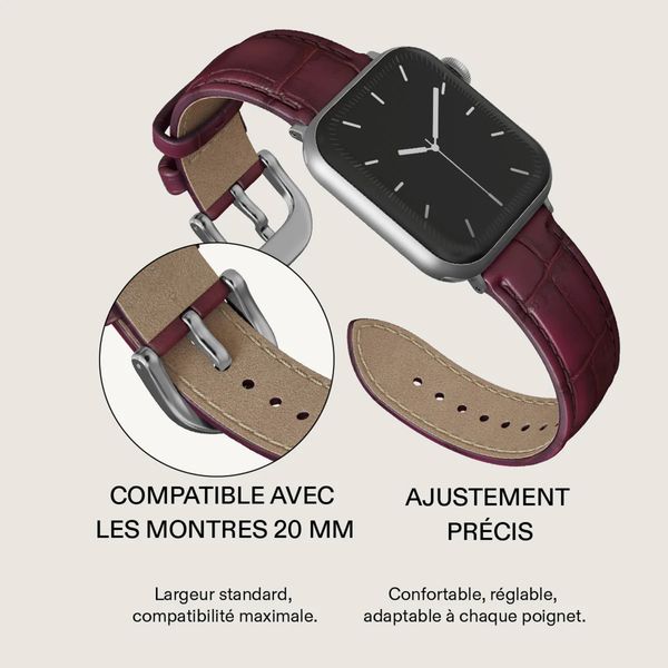 Burga Bracelet en cuir véritable  - Apple Watch | 44/45/46/49 mm / Connexion universelle 20 mm - Mobwife / Silver