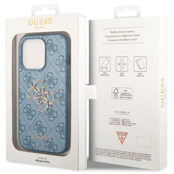 Guess Coque 4G Metal Logo Backcover Apple iPhone 14 Pro - Bleu