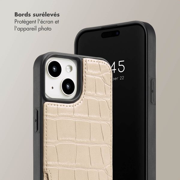 Selencia Coque de télephone Nova Croco avec cordon et porte-cartes Apple iPhone 15 - Beige